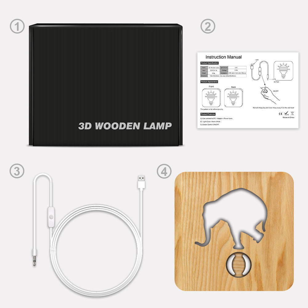 LED Elephant Playing Wooden Lamp - HOMYEA