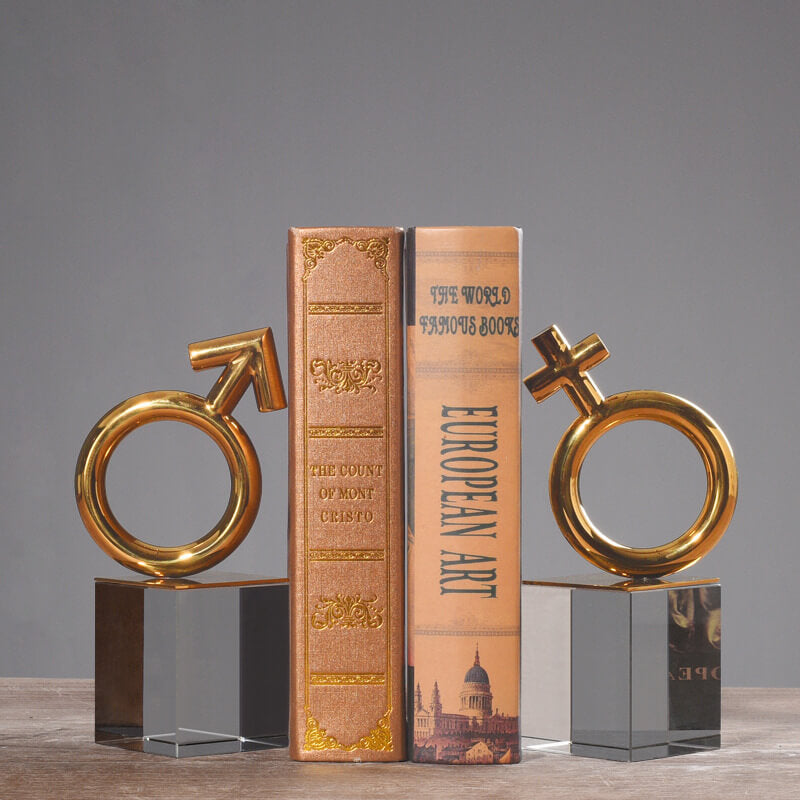 Golden Gender Symbol Crystal Metal Bookends - HOMYEA