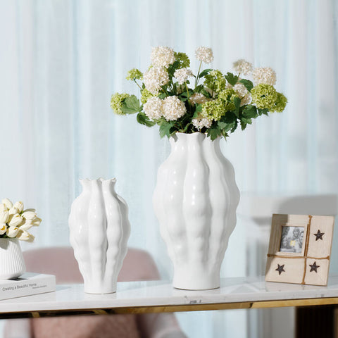 White Wavy Big Decor Vases - HOMYEA