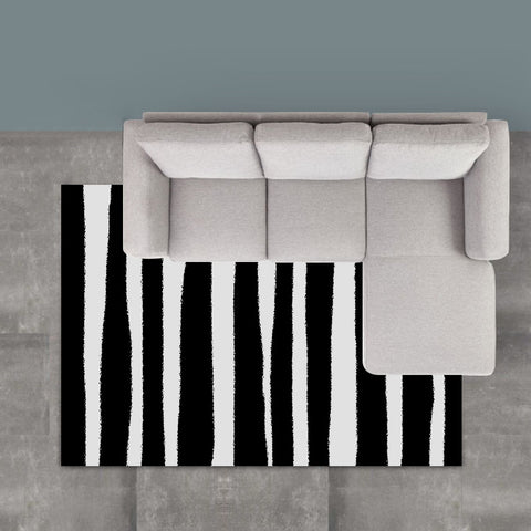 Black and White Striped Polyester Rugs - HOMYEA