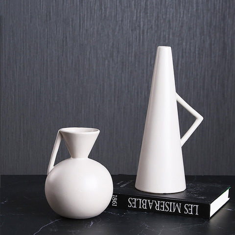 Ceramic Simple Pot Geometric White Gray Vases - HOMYEA