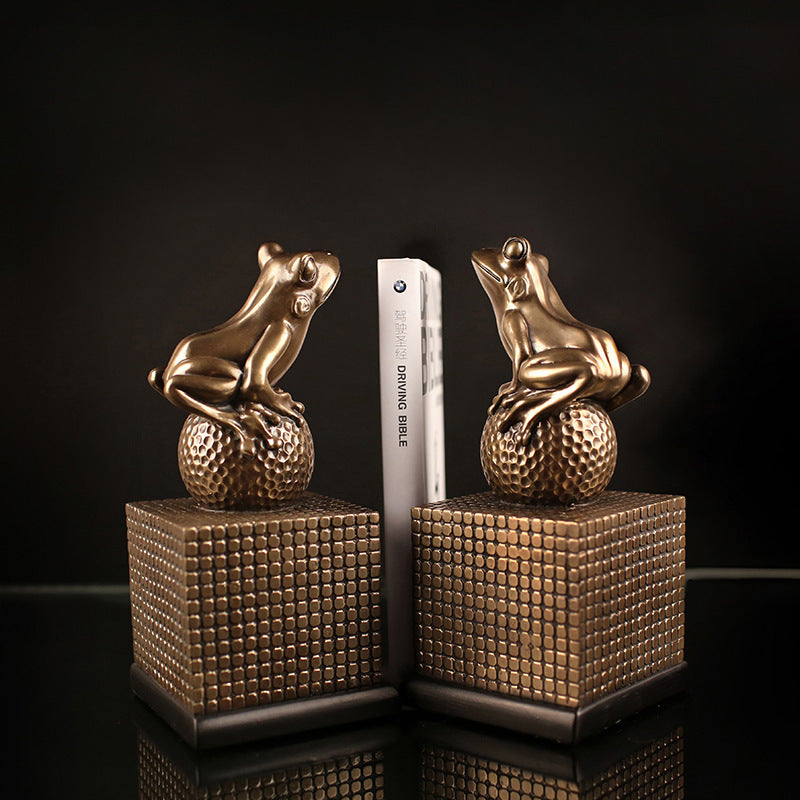 Golden Frog Sculpture Bookends - HOMYEA