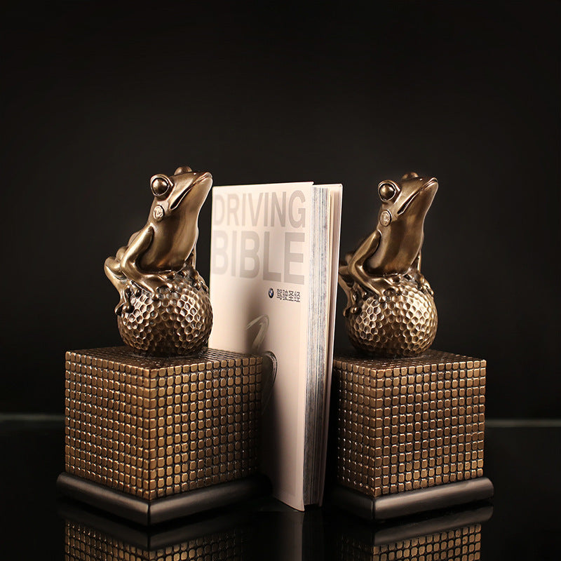 Golden Frog Sculpture Bookends - HOMYEA