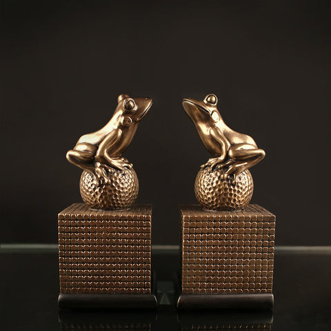 Golden Frog Sculpture Bookends - HOMYEA