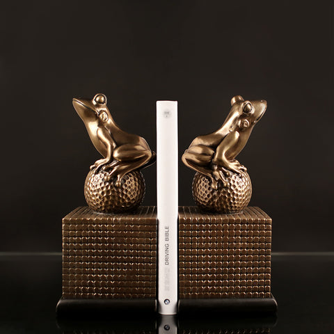 Golden Frog Sculpture Bookends - HOMYEA