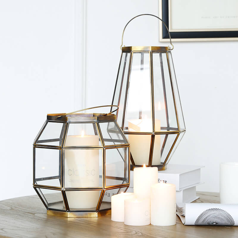 Modern Glass Metal Lantern Candle Holder - HOMYEA