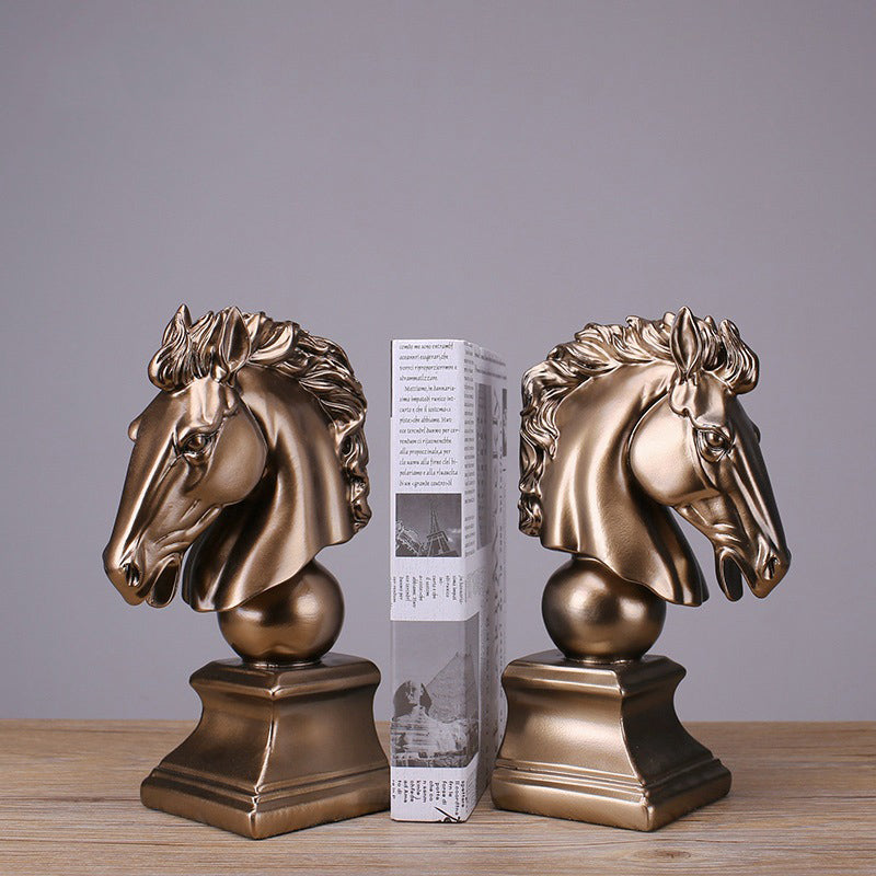 Golden Horse Head Sculpture Bookends - HOMYEA