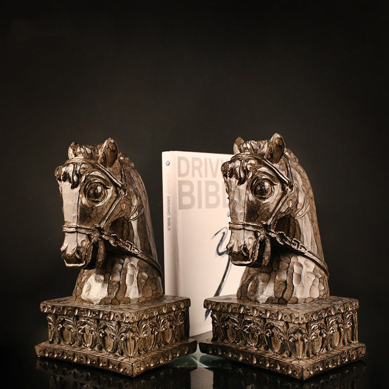 Golden Horse Head Sculpture Bookends - HOMYEA