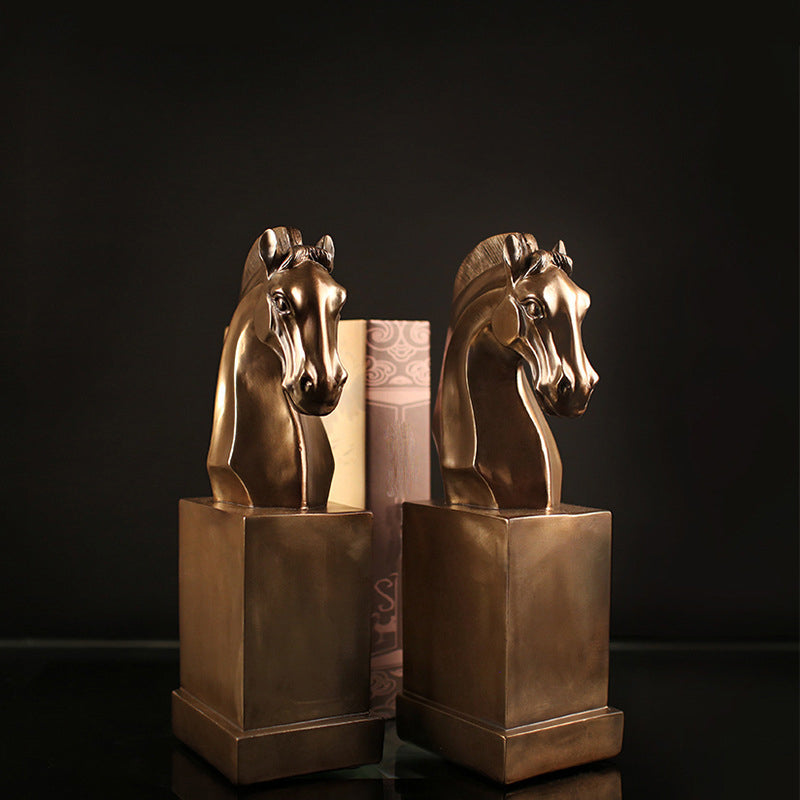 Golden Horse Head Sculpture Bookends - HOMYEA