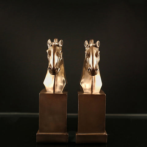 Golden Horse Head Sculpture Bookends - HOMYEA