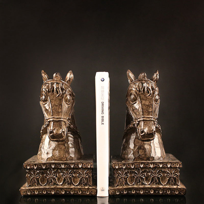 Golden Horse Head Sculpture Bookends - HOMYEA