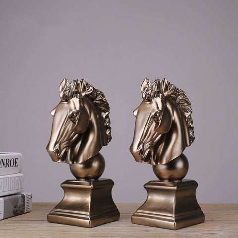 Golden Horse Head Sculpture Bookends - HOMYEA