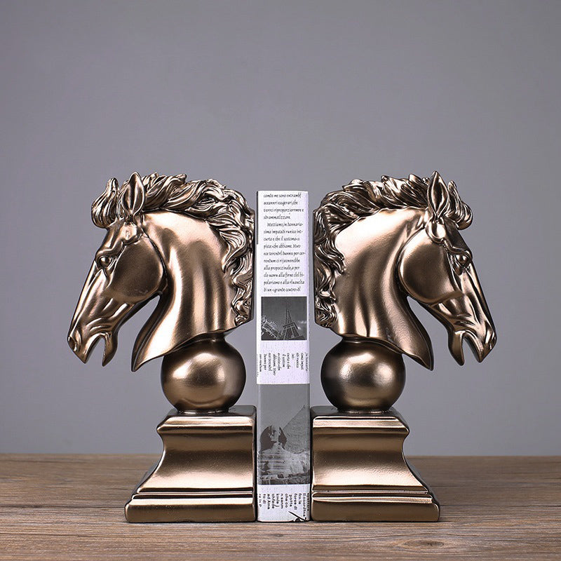 Golden Horse Head Sculpture Bookends - HOMYEA