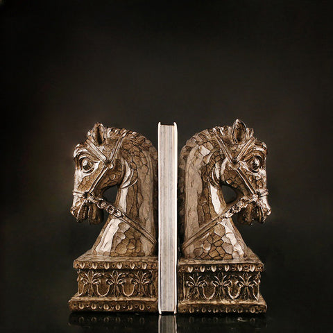 Golden Horse Head Sculpture Bookends - HOMYEA