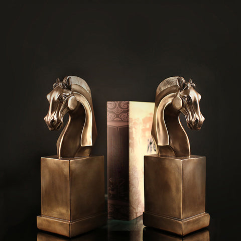 Golden Horse Head Sculpture Bookends - HOMYEA