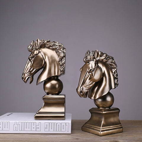 Golden Horse Head Sculpture Bookends - HOMYEA