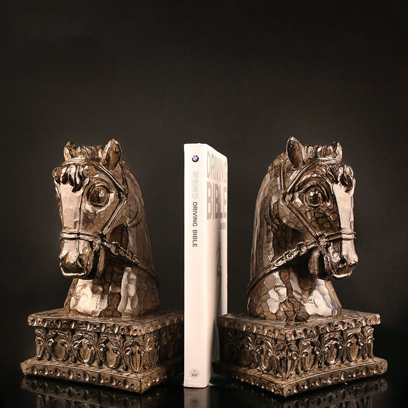 Golden Horse Head Sculpture Bookends - HOMYEA