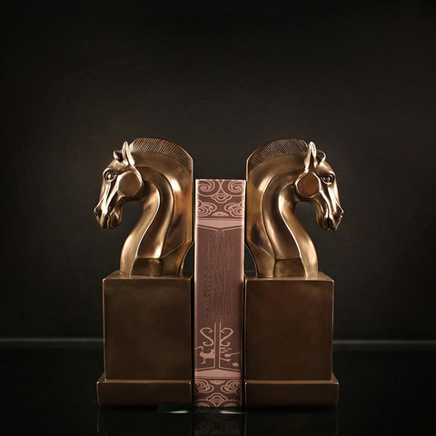 Golden Horse Head Sculpture Bookends - HOMYEA