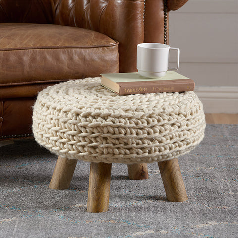 Fabric Knitting Wood Ottoman - HOMYEA