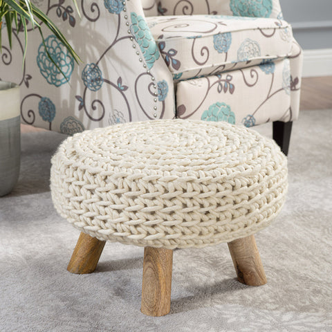 Fabric Knitting Wood Ottoman - HOMYEA