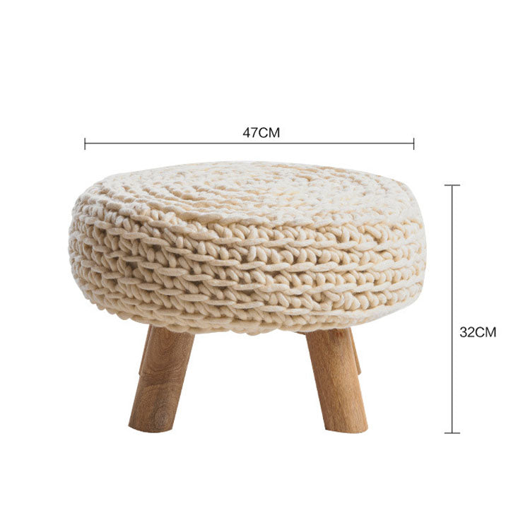 Fabric Knitting Wood Ottoman - HOMYEA