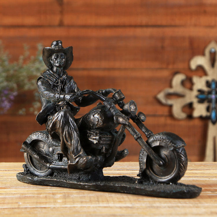 Motorcyle Riding Cowboy Sculpture - HOMYEA