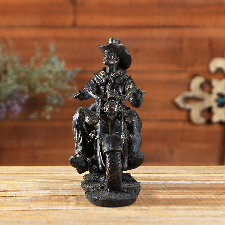 Motorcyle Riding Cowboy Sculpture - HOMYEA