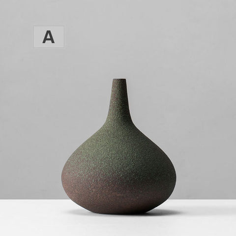 Simple Green Sandstone Ceramic Table Vases - HOMYEA