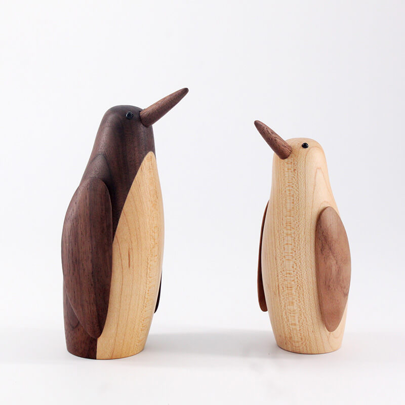 Wooden Penguin Sculptue Decor Object - HOMYEA