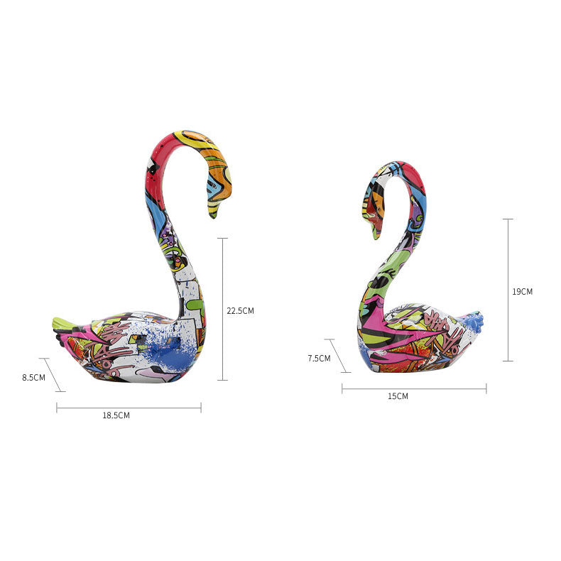 Resin Colorful Couple Swan Sculpture - A Set - HOMYEA