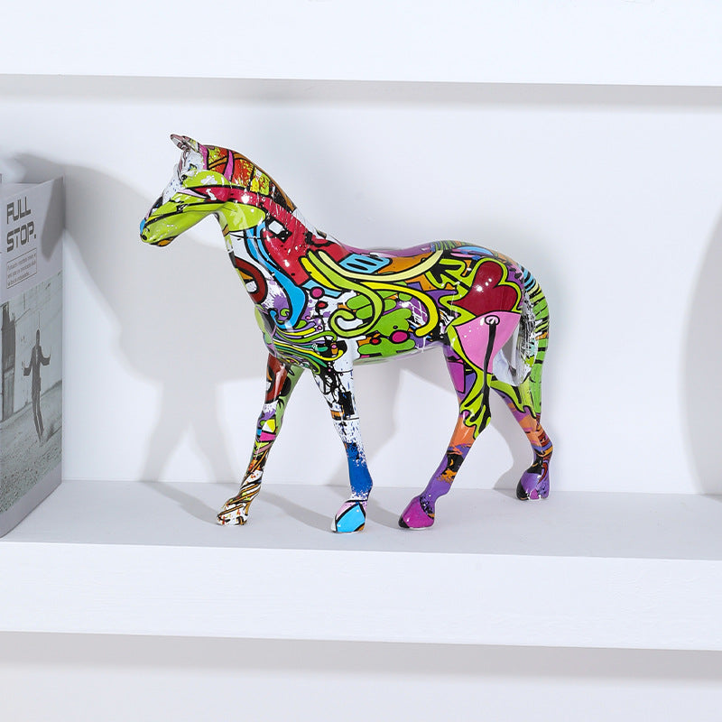 Resin Colorful Horse Statue - HOMYEA