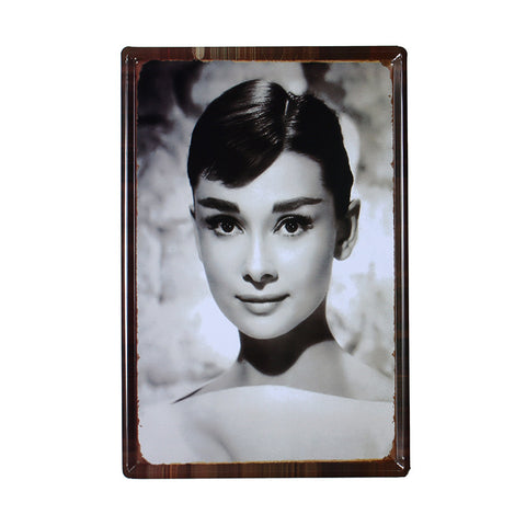 Vintage Tinplate Painting of Audrey Hepburn - HOMYEA