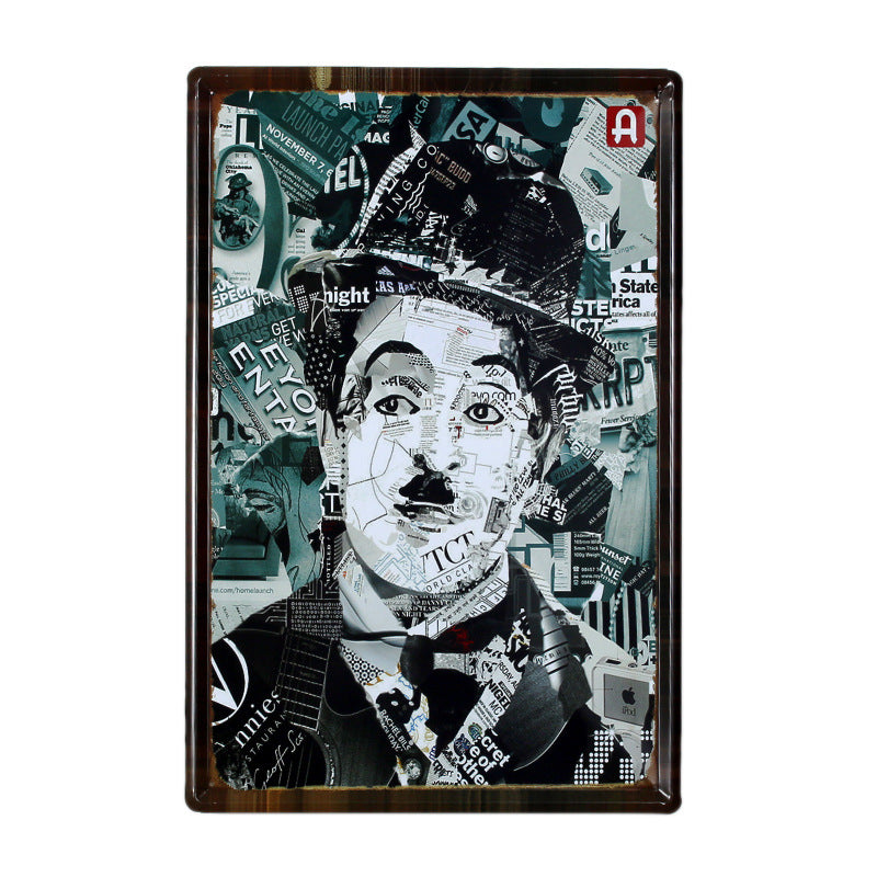 Vintage Tinplate Wall Painting of Chaplin - HOMYEA