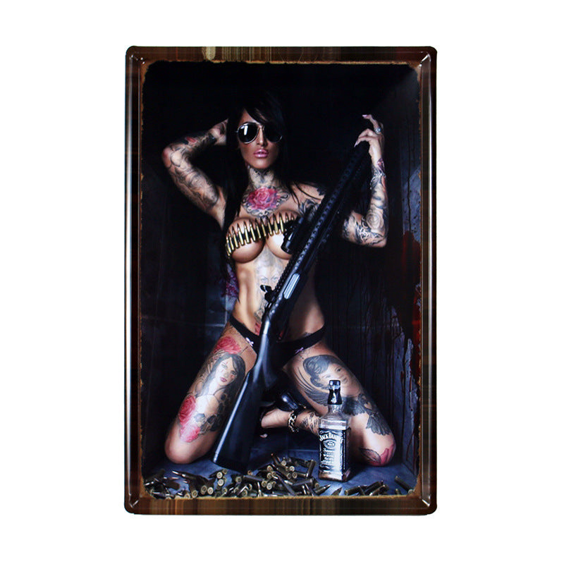 Sexy Girl Warrior Vintage Tinplate Wall Painting - HOMYEA