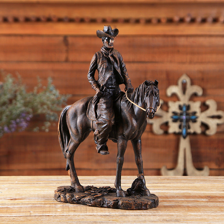 Horse Riding Cowboy Sculpture - HOMYEA