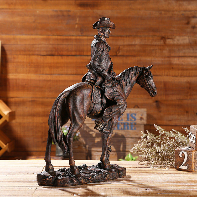 Horse Riding Cowboy Sculpture - HOMYEA