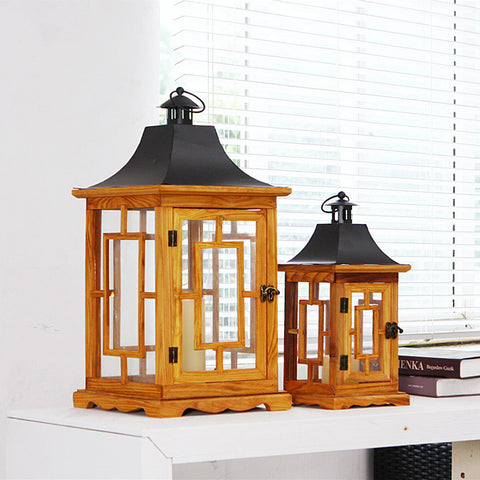 Square Window Wooden Lanterns - HOMYEA